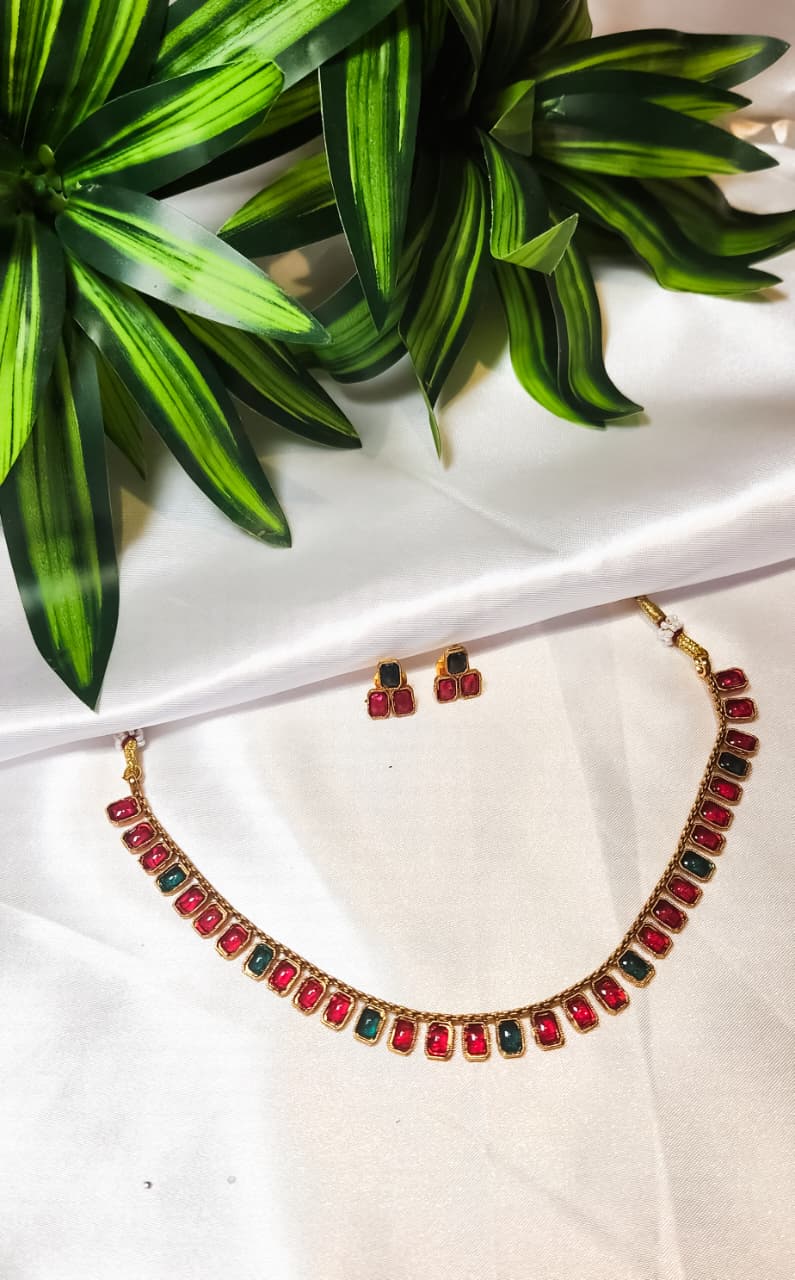 Gold-tone ruby emerald necklace set for women – ethnic festive jewellery