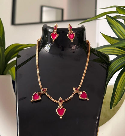 Simple traditional necklace set with ruby stones for sarees and kurtis
