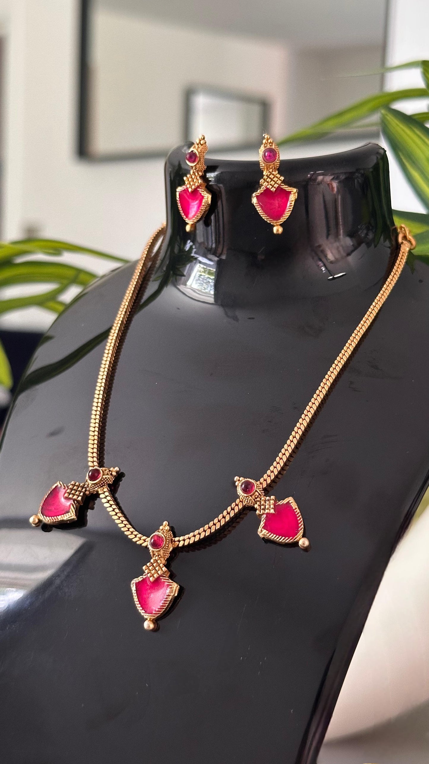 Lightweight gold-tone ruby necklace for festive and daily wear