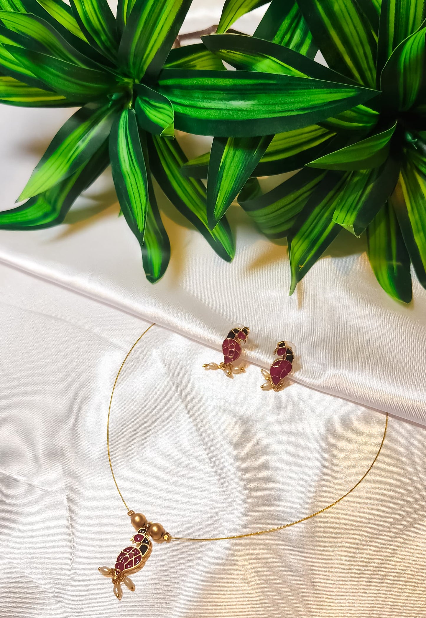 Parrot design pendant necklace with matching earrings – Indian jewellery UK