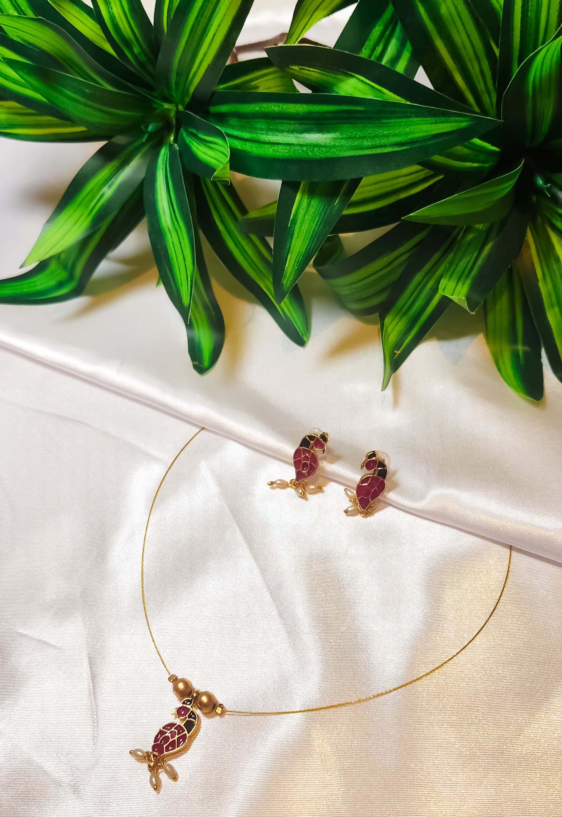 Parrot design pendant necklace with matching earrings – Indian jewellery UK