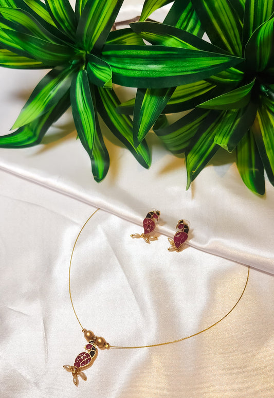 Parrot design pendant necklace with matching earrings – Indian jewellery UK