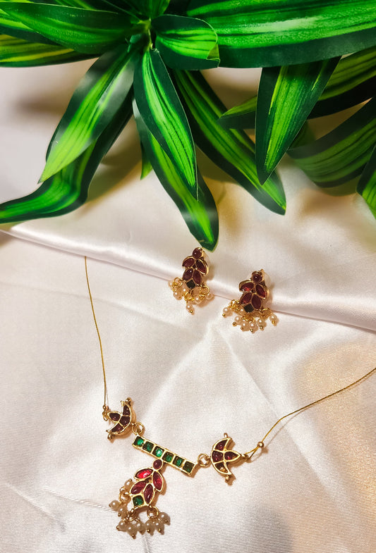 Mango motif necklace with red and green stones – South Indian jewellery UK