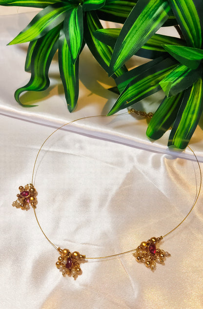 Lightweight necklace with ruby stones and pearls – festive ethnic jewellery