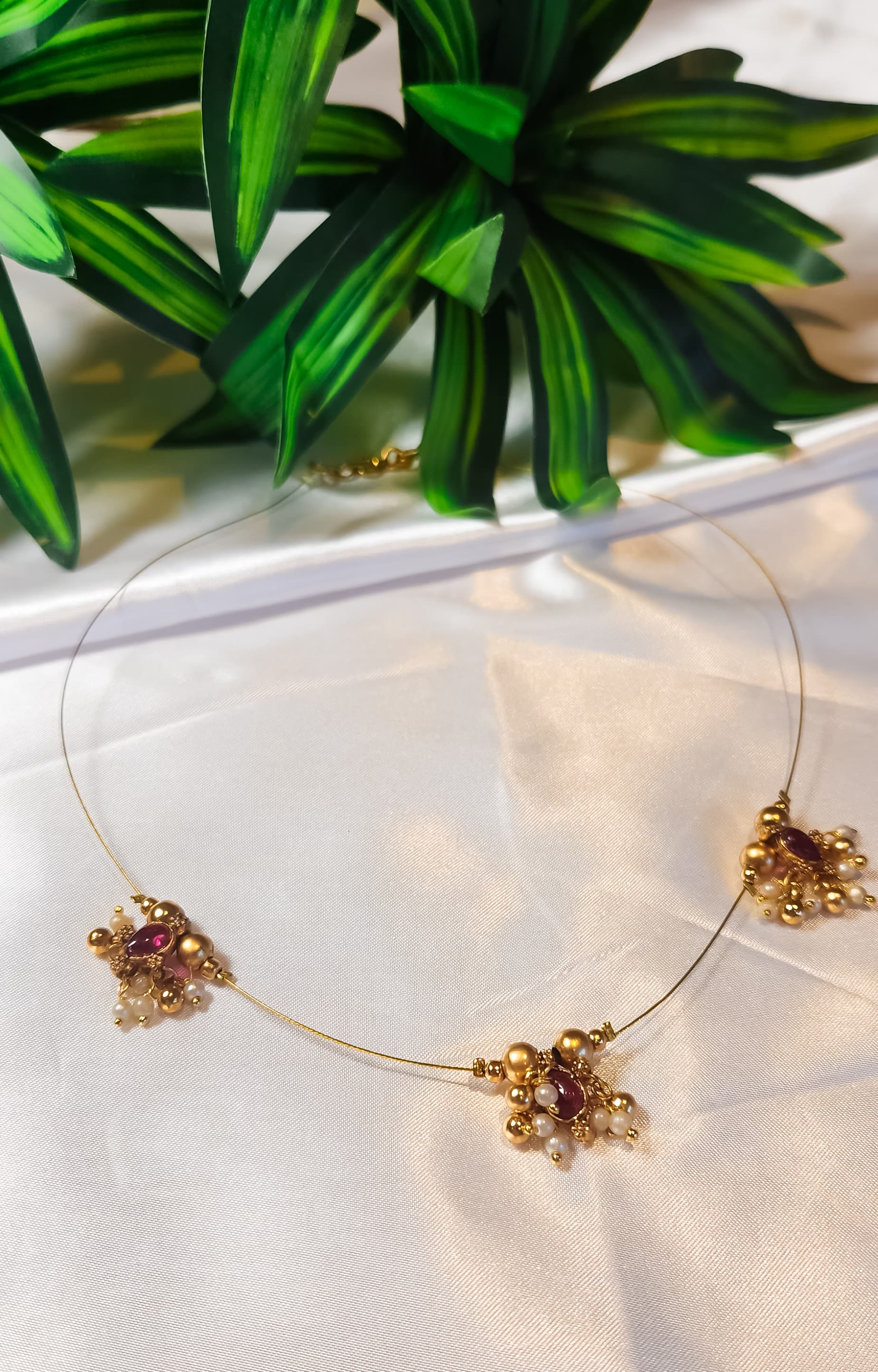 Ruby pearl drop necklace with three pendants – South Indian jewellery UK