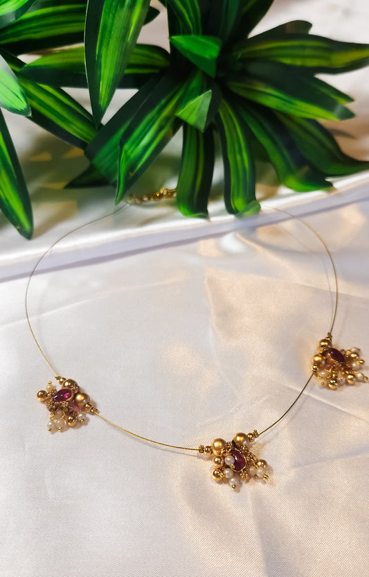 Ruby pearl drop necklace with three pendants – South Indian jewellery UK