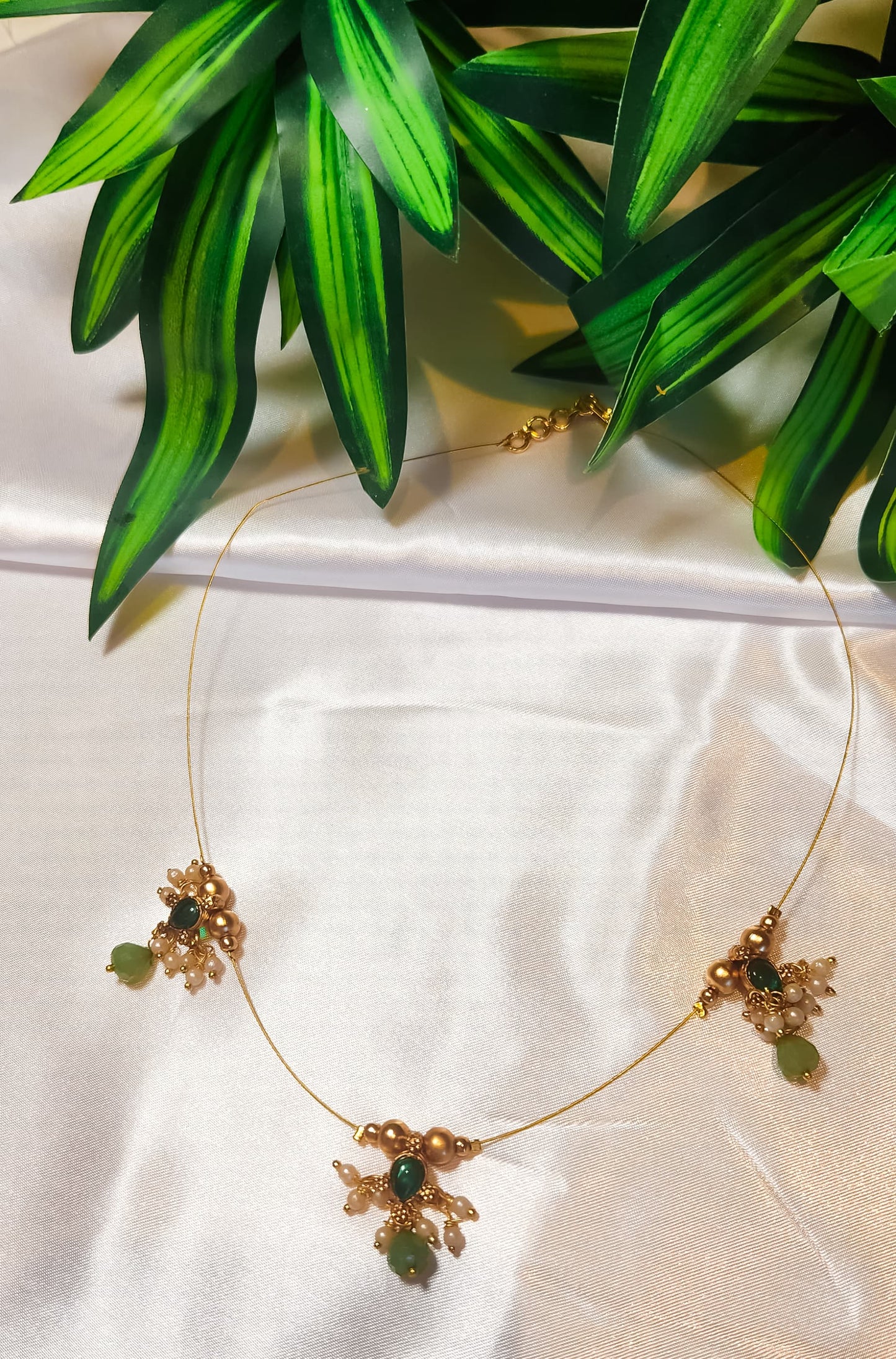 Emerald pearl drop necklace with three pendants – South Indian jewellery UK