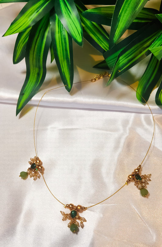 Emerald pearl drop necklace with three pendants – South Indian jewellery UK