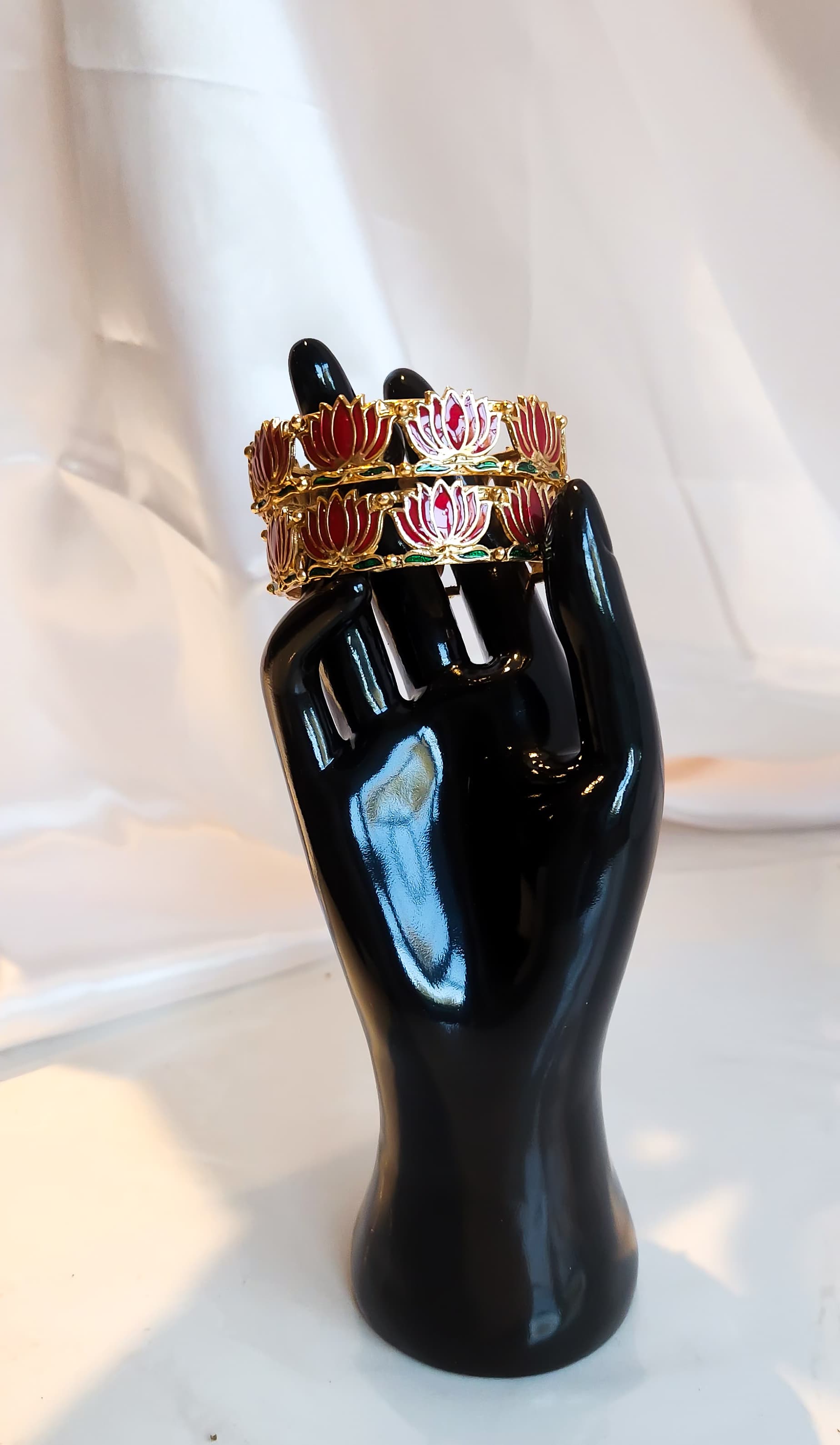 Gold-tone enamel bangles with lotus design – ethnic jewellery UK