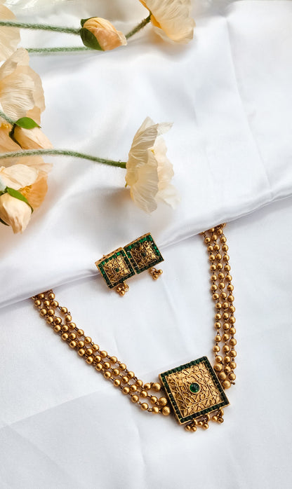 Antique Square Pendant Necklace Set