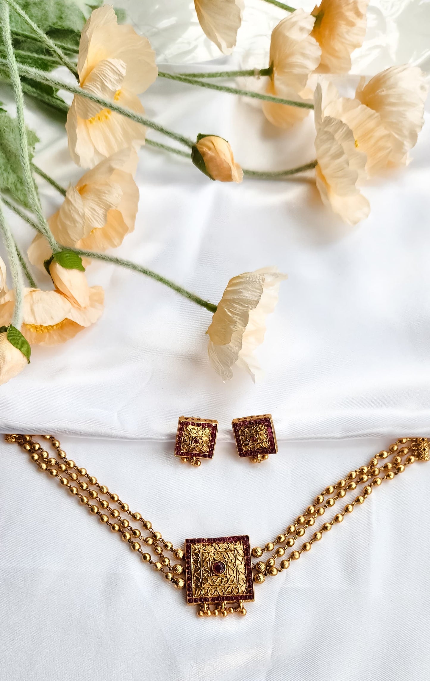 Antique Square Pendant Necklace Set