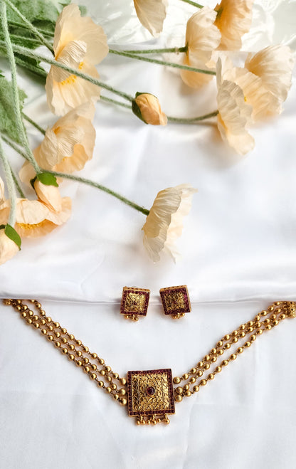 Antique Square Pendant Necklace Set