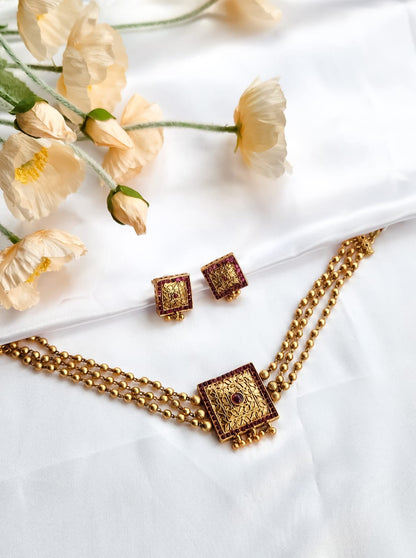 Antique Square Pendant Necklace Set
