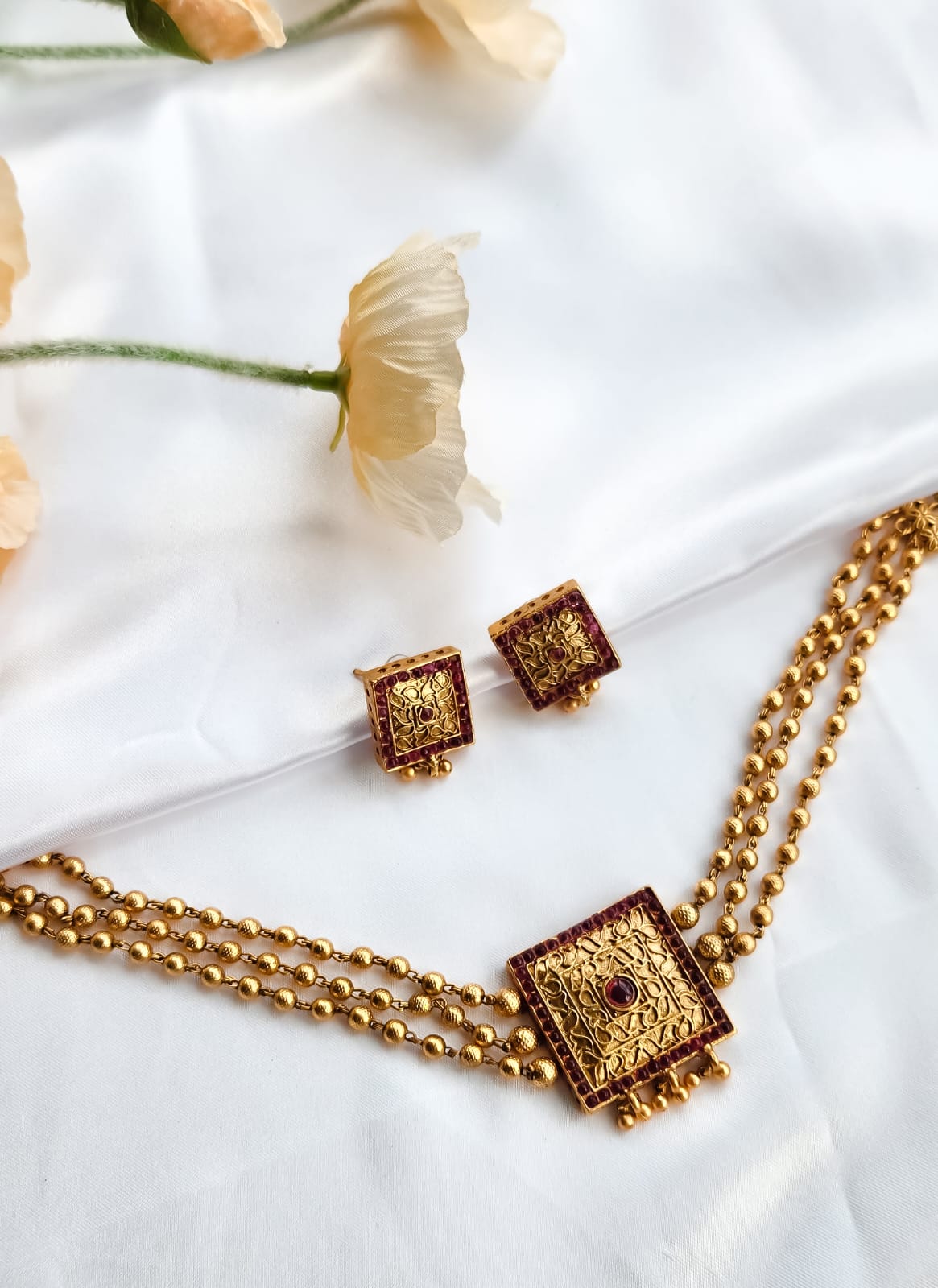 Antique Square Pendant Necklace Set