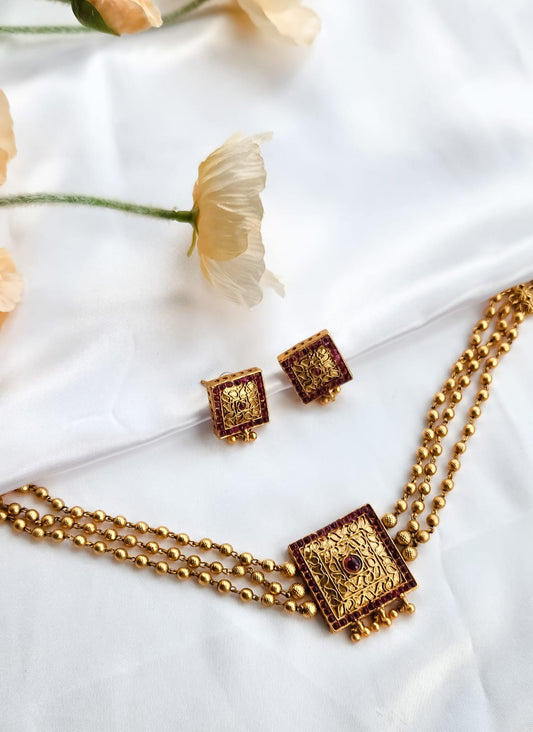 Antique Square Pendant Necklace Set