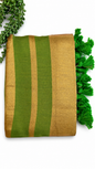Green Raga Tissue Saree with Golden Zari Border & Tassel Pallu