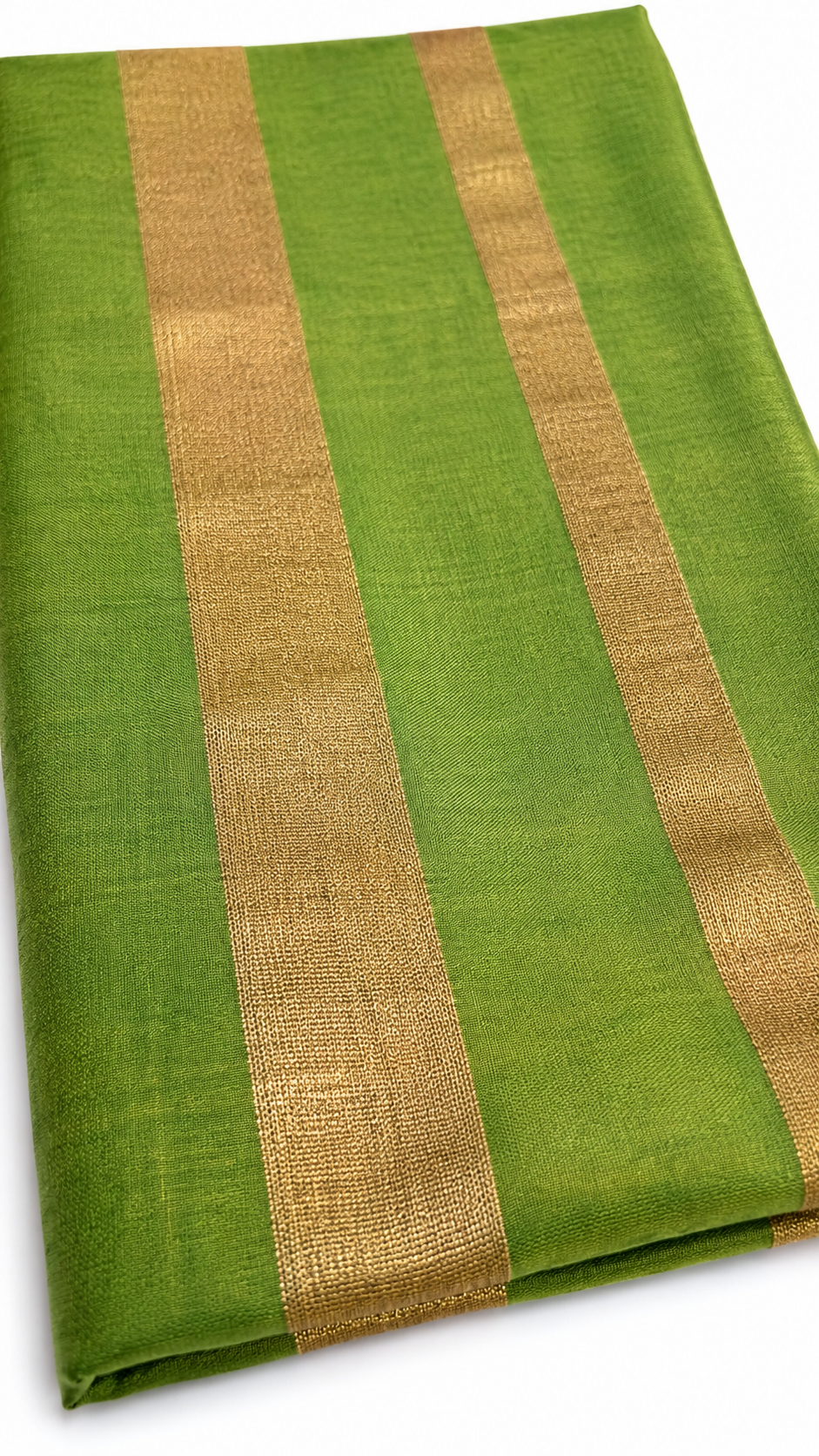 Green Raga Tissue Saree with Golden Zari Border & Tassel Pallu