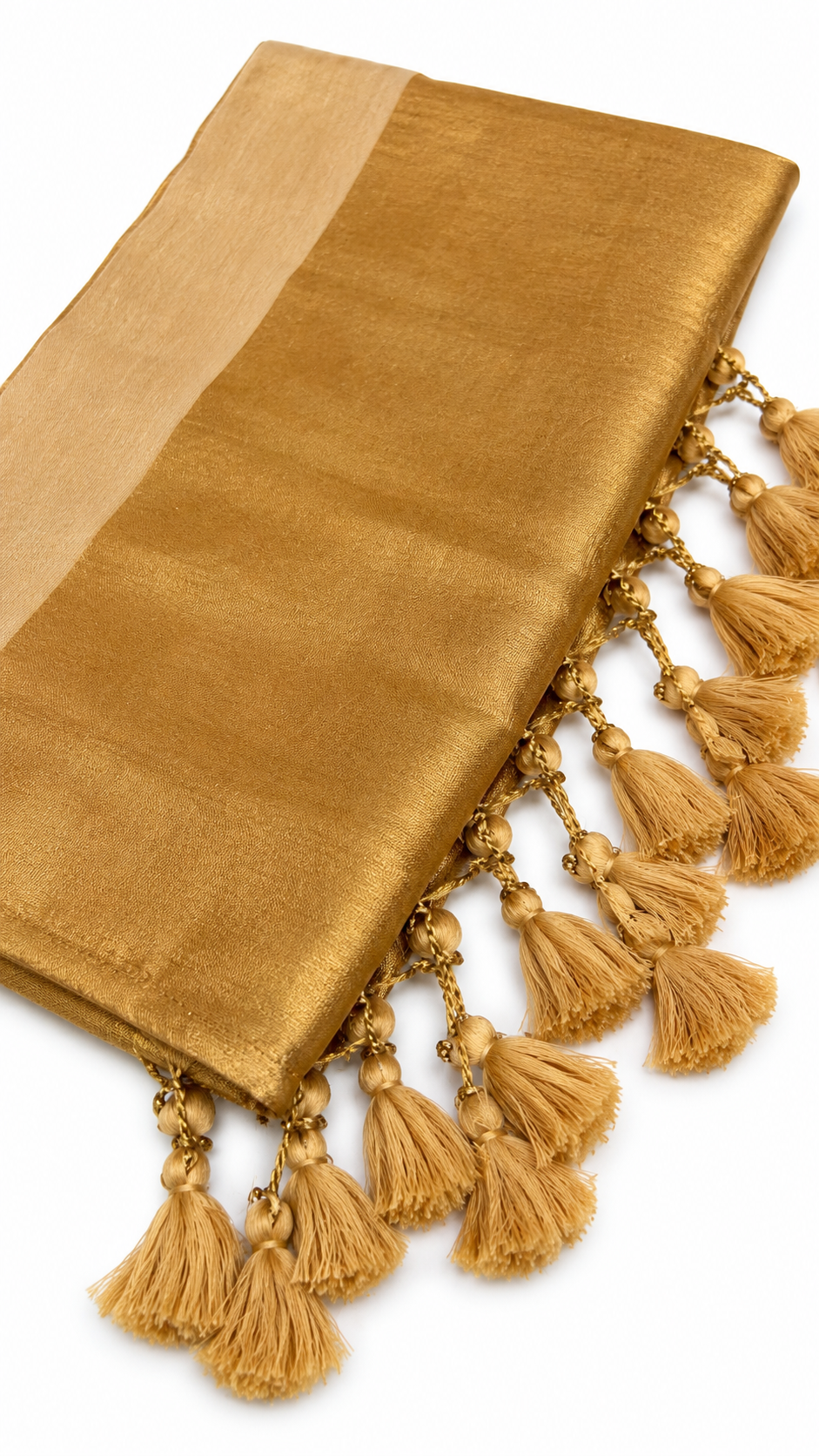 Golden Raga Tissue Saree with Striped Zari Border & Tassel Pallu