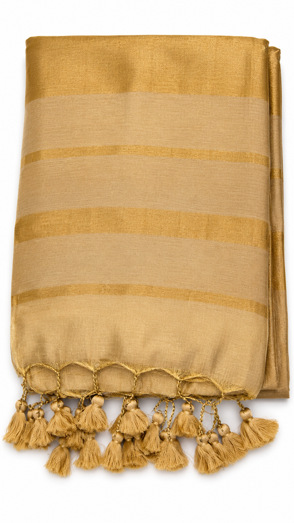 Golden Raga Tissue Saree with Striped Zari Border & Tassel Pallu