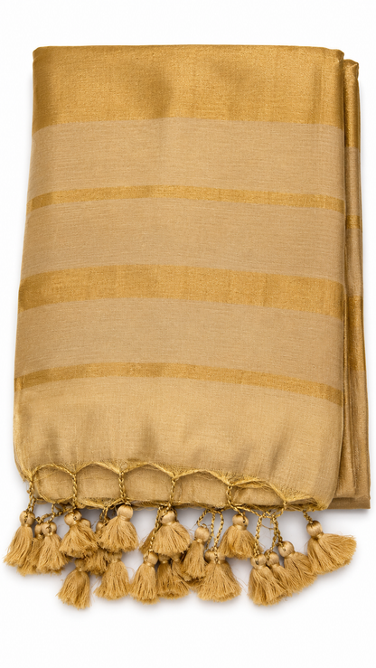 Golden Raga Tissue Saree with Striped Zari Border & Tassel Pallu