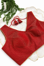 Red Sleeveless Saree Blouse with Diagonal Zari Stripes | Free Size (32-42, Alterable)