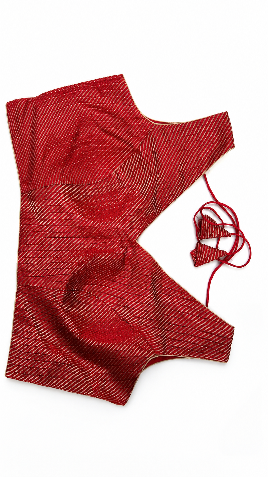 Red Sleeveless Saree Blouse with Diagonal Zari Stripes | Free Size (32-42, Alterable)