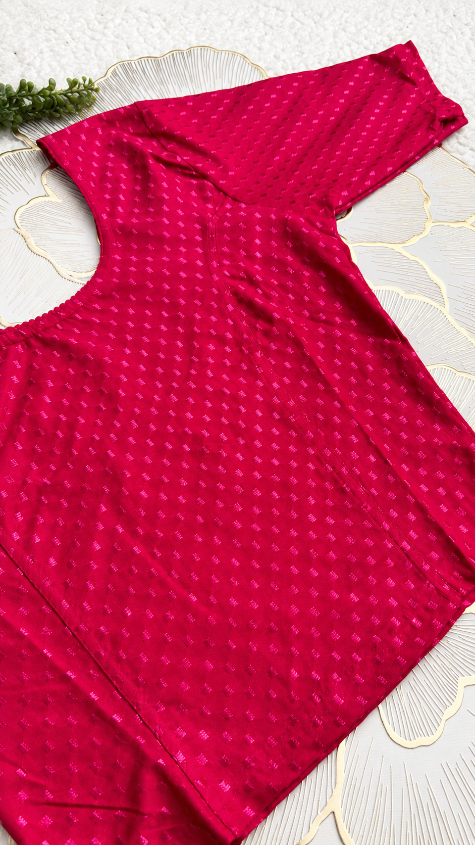 Dark Pink Stretchable Saree Blouse with Dobby Weave & Elbow Sleeves | Ready-to-Wear