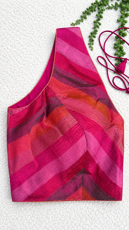 Pink Multicolour Tissue Fabric Halter Blouse | Sleeveless with Tie-Back | Free Size