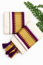 Set Mundu with Purple & Gold Temple Border – Tasseled Tissue Mundu | Traditional South Indian Wear
