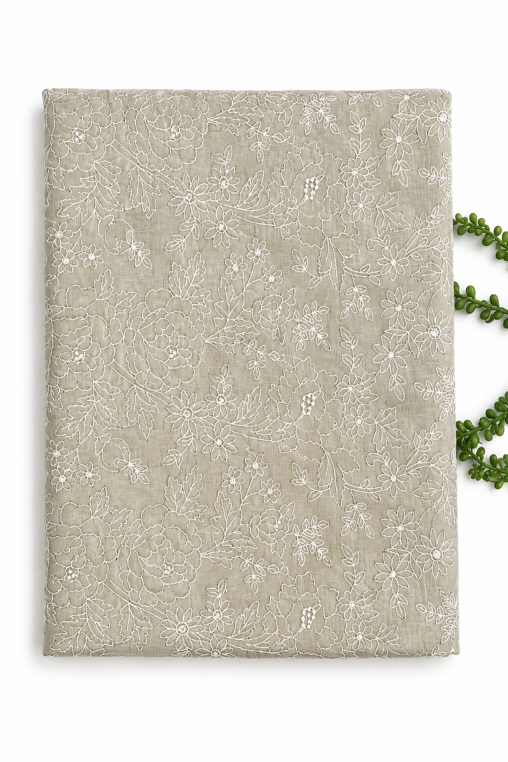 Organza Saree with White Floral Thread Embroidery – Beige Base | Church Wear, Baptism & Special Occasion Saree