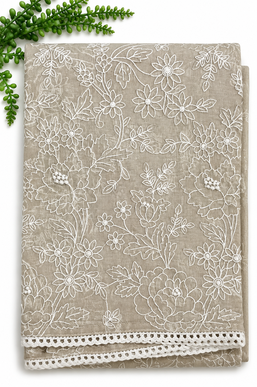Organza Saree with White Floral Thread Embroidery – Beige Base | Church Wear, Baptism & Special Occasion Saree