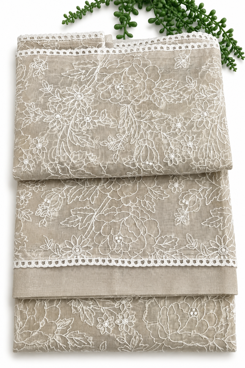 Organza Saree with White Floral Thread Embroidery – Beige Base | Church Wear, Baptism & Special Occasion Saree