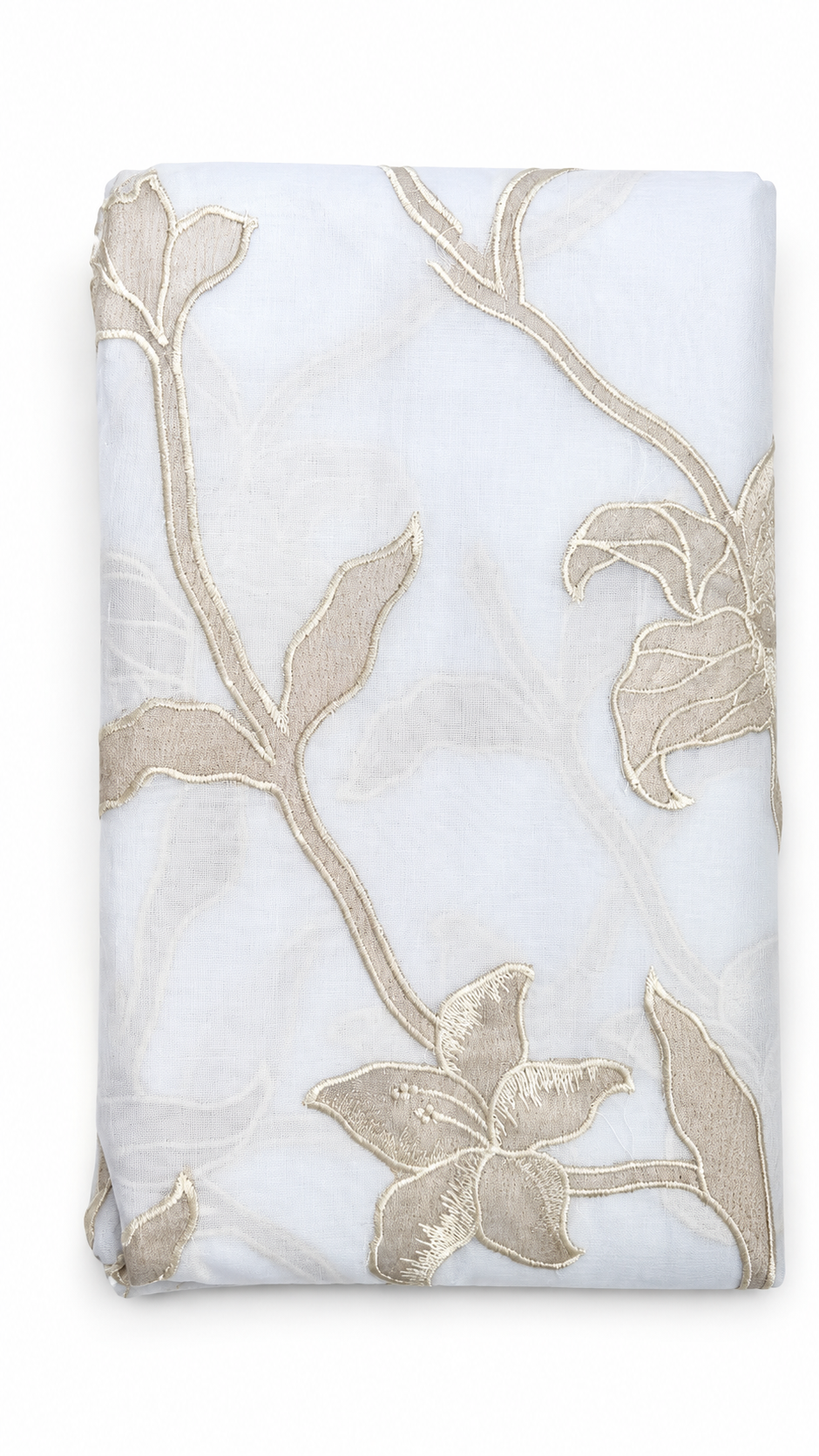 Organza Saree with Applique Floral Embroidery – White & Beige | Church Wear, Baptism & Special Occasion Saree