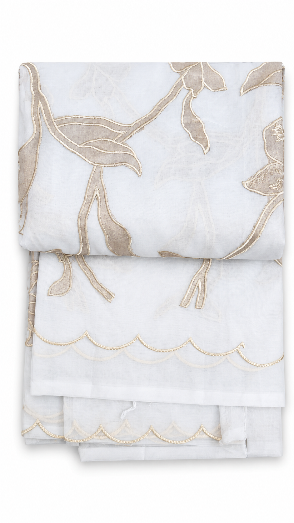 Organza Saree with Applique Floral Embroidery – White & Beige | Church Wear, Baptism & Special Occasion Saree
