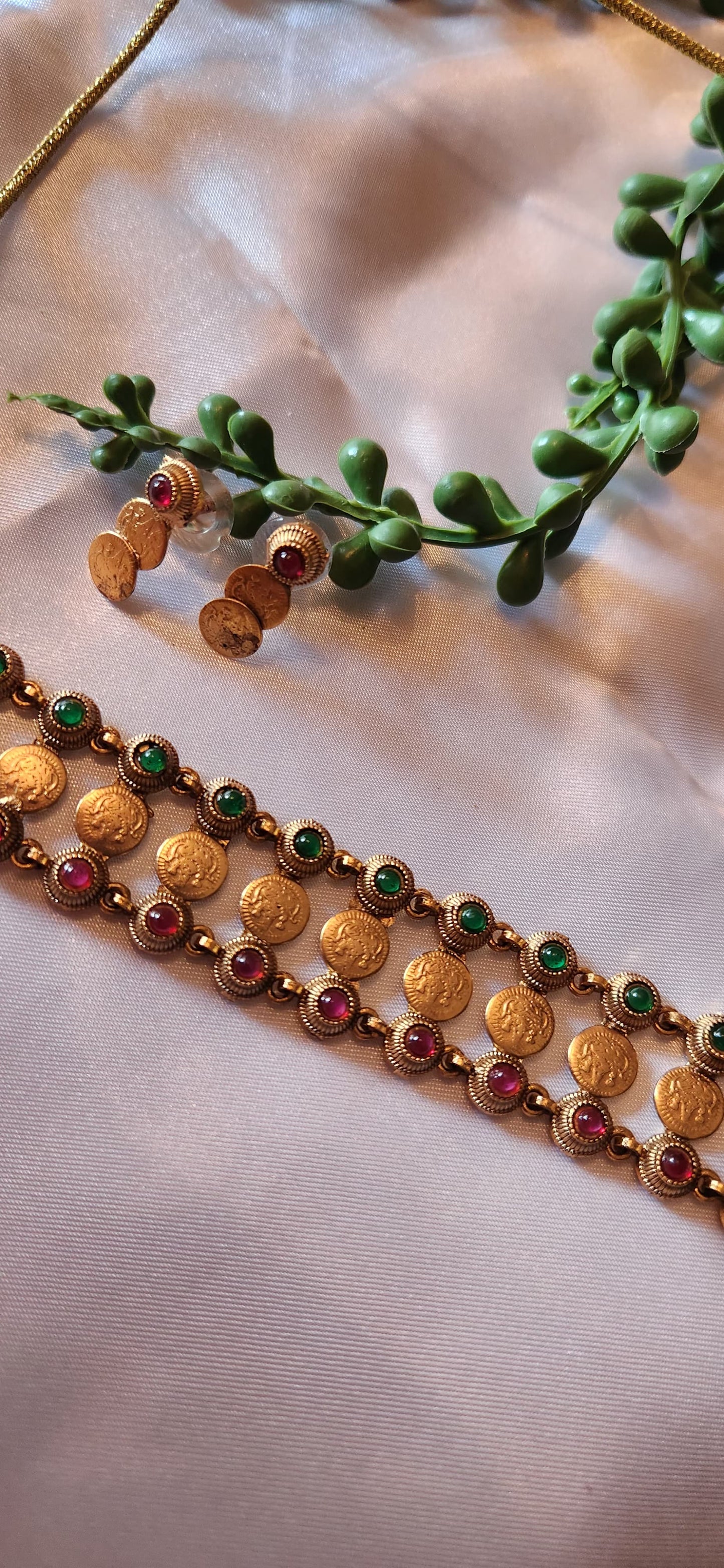 Antique Gold Temple Coin Choker & Earring Set