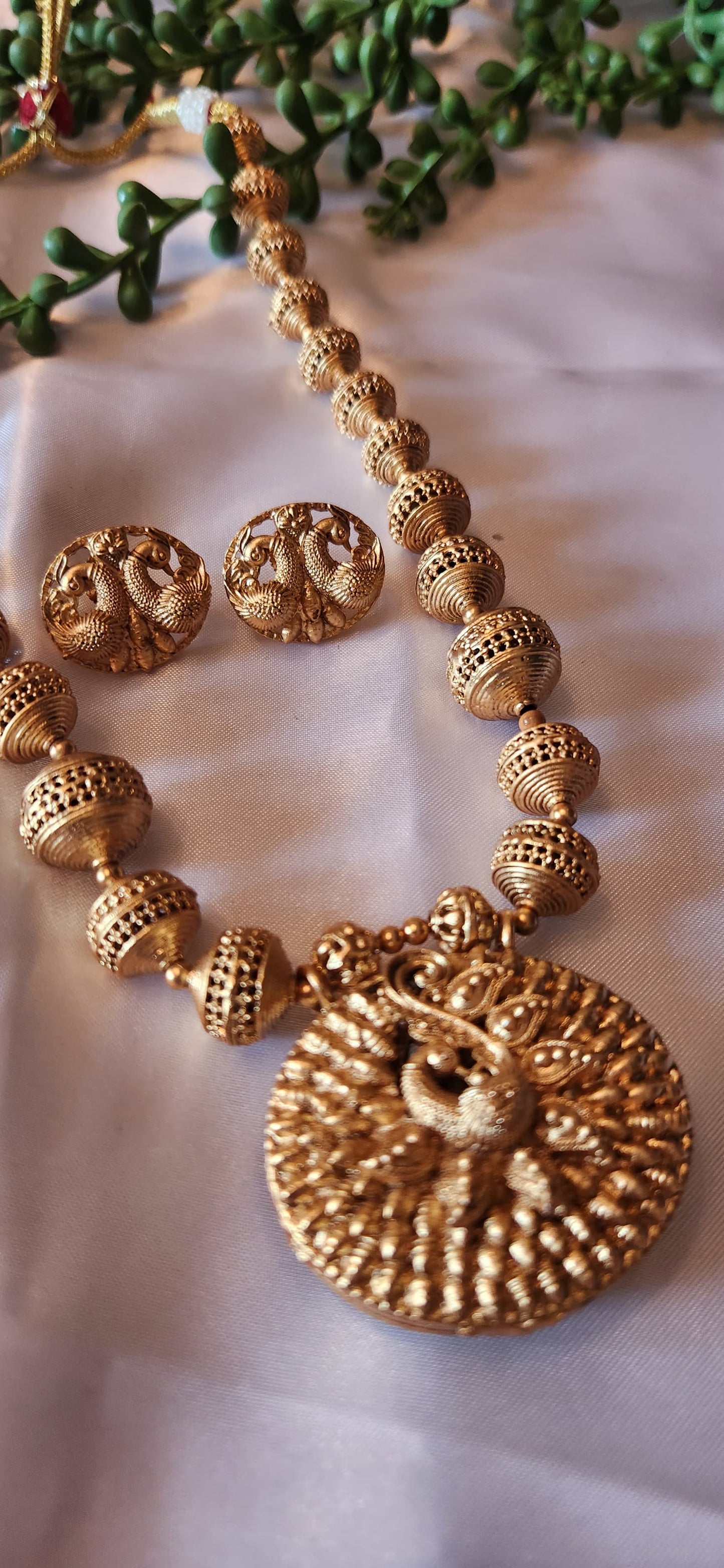 2-in-1 Reversible Antique Gold Peacock Medallion Necklace Set