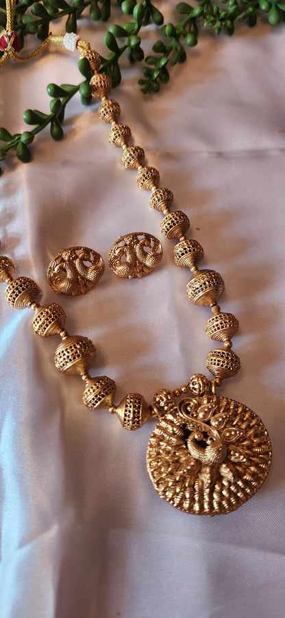 2-in-1 Reversible Antique Gold Peacock Medallion Necklace Set