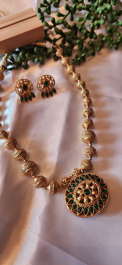 2-in-1 Reversible Antique Gold Peacock Medallion Necklace Set