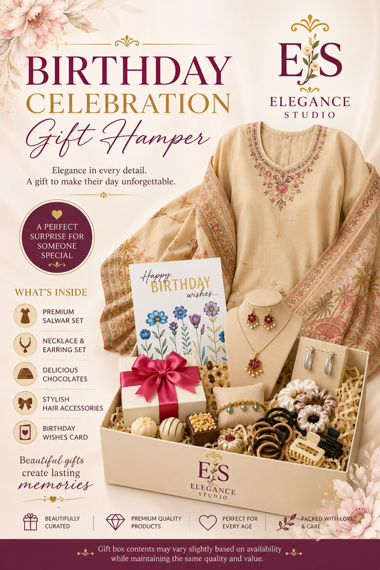 Elegant Birthday Gift Box – Salwar, Jewellery & Sweet Treats