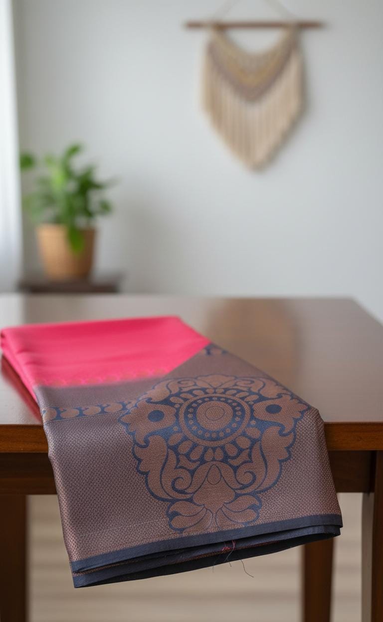 Raktima Charcoal Kubera silk saree with red body and dark pallu