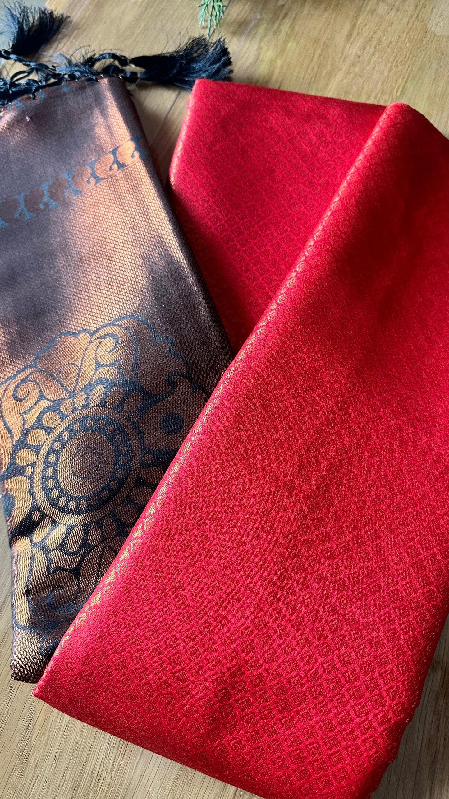 Premium silk saree with bold traditional motifs and tassels