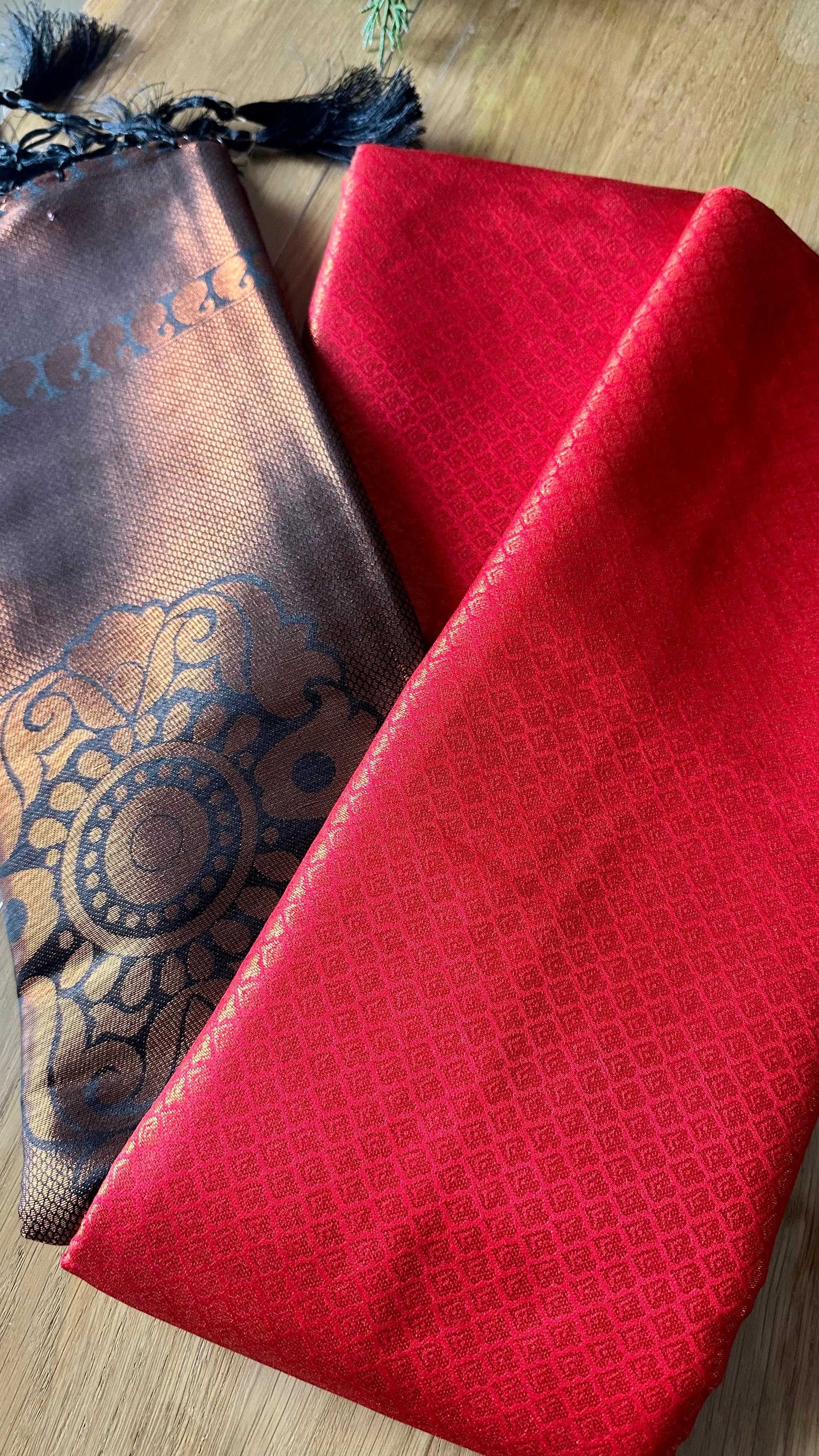 Premium silk saree with bold traditional motifs and tassels