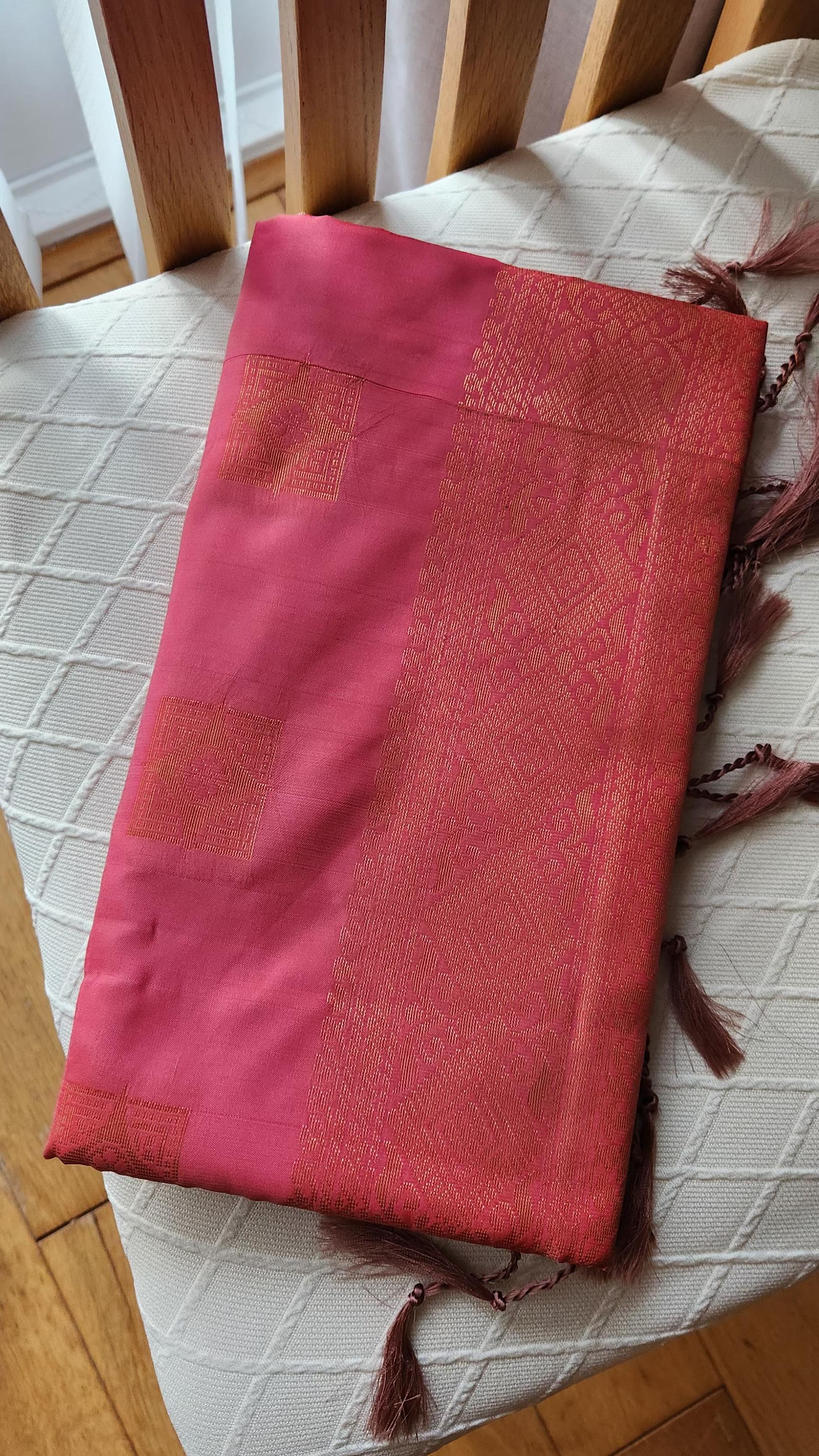 Pink Celeste soft silk saree with woven motifs and jacquard pallu, festive Indian ethnic wear for Christmas