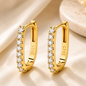 Rectangular Pavé Hoop Earrings – 925 Sterling Silver, 18K Gold Plated