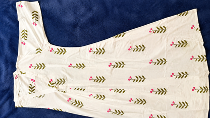 Off-White Pink Blossom Print Umbrella Cut Co-ord Set – Cotton Top with Pants