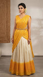 Off-White & Mustard Yellow Dhavani Set – Chanderi Skirt with Lurex Dupatta & Vichithra Silk