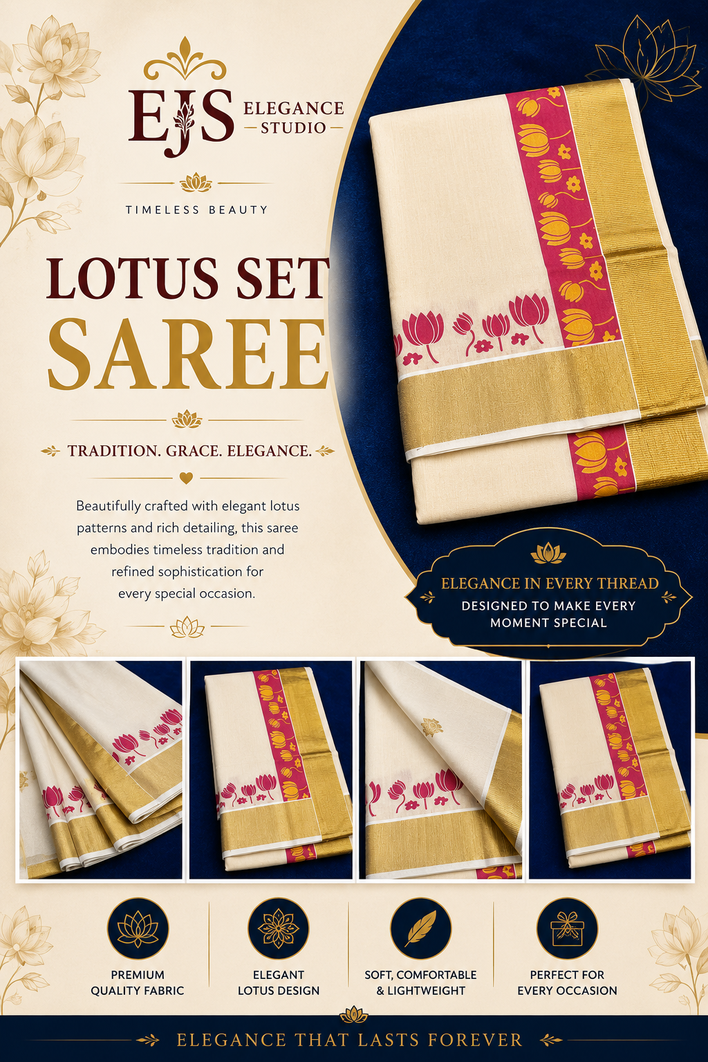 Lotus Set Saree_Tissue Fabric
