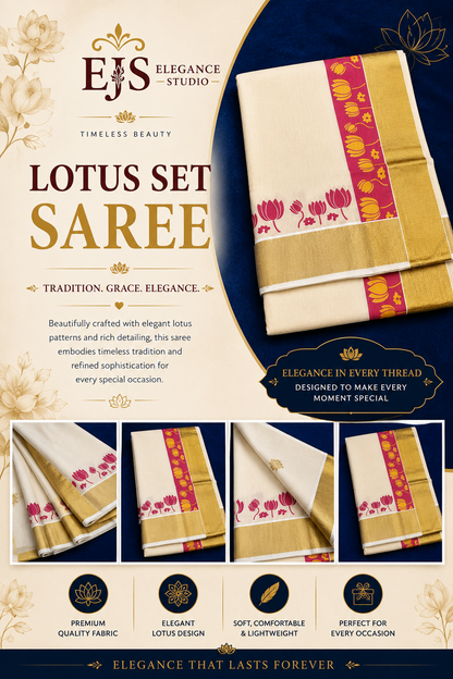 Lotus Set Saree_Tissue Fabric