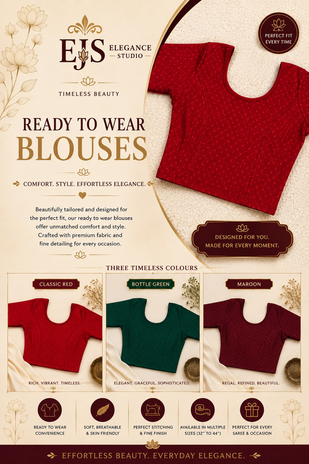 Ready-to-Wear Stretchable Saree Blouse(S-L)