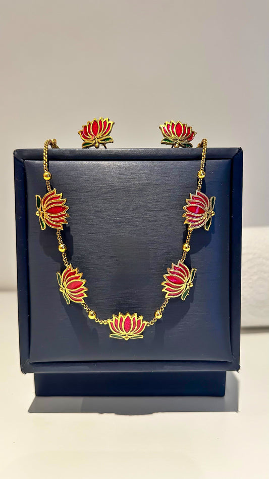 Ruby Lotus Necklace Set